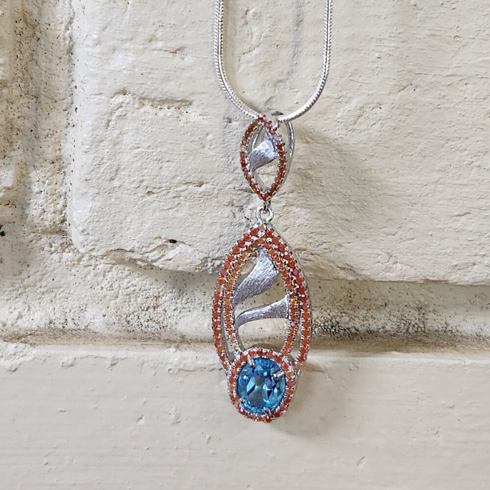 New Womens Topaz & Camelian Necklace 925 Silver 18"